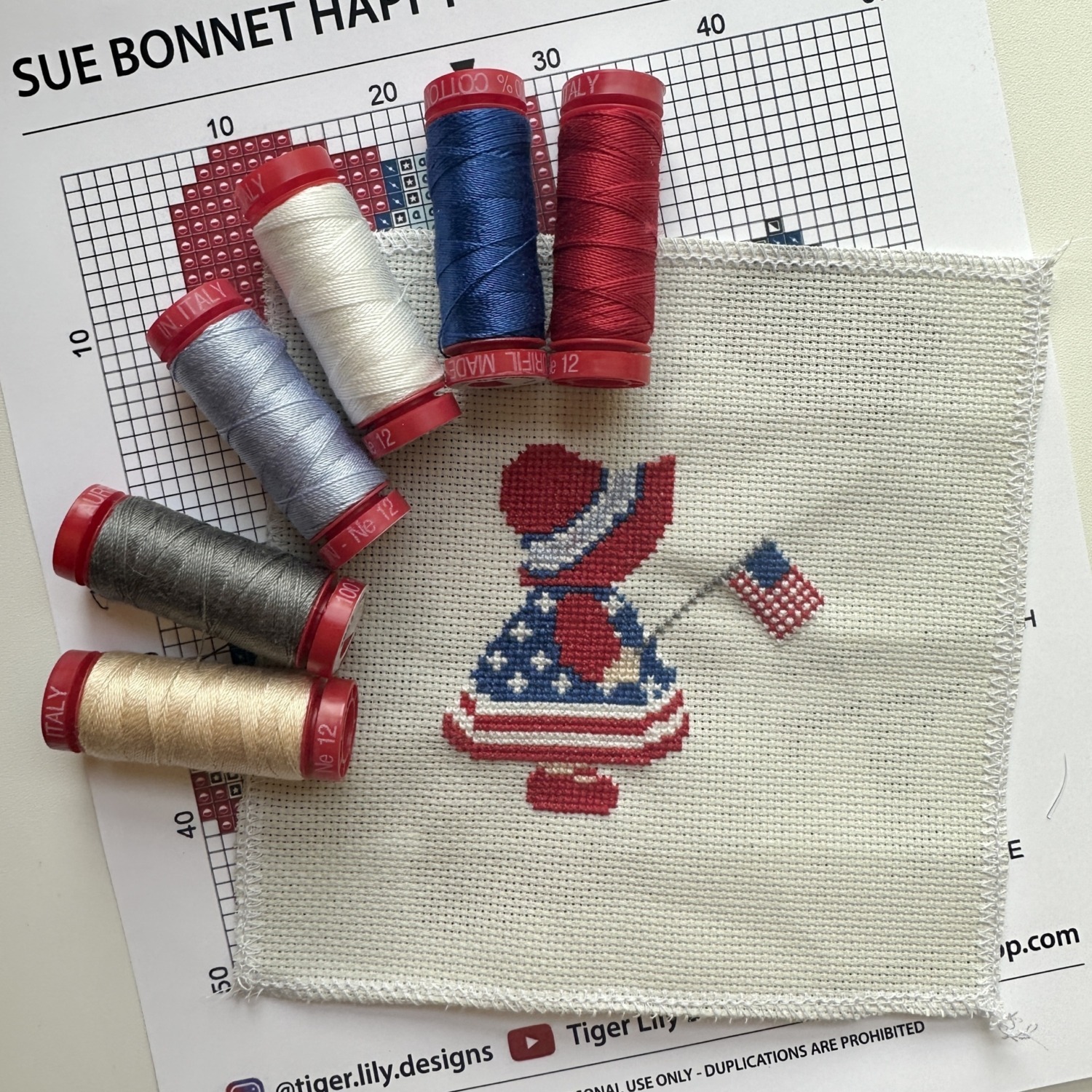 Sue Happy 4th Cross Stitch Chart Tiger Lily Designs